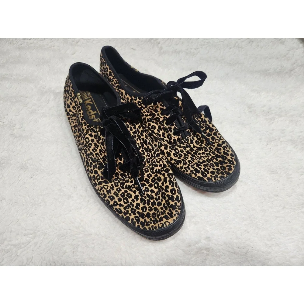 Keds Women's Leopard Print Sneakers Size 8 Black Velvet Laces Animal Pattern